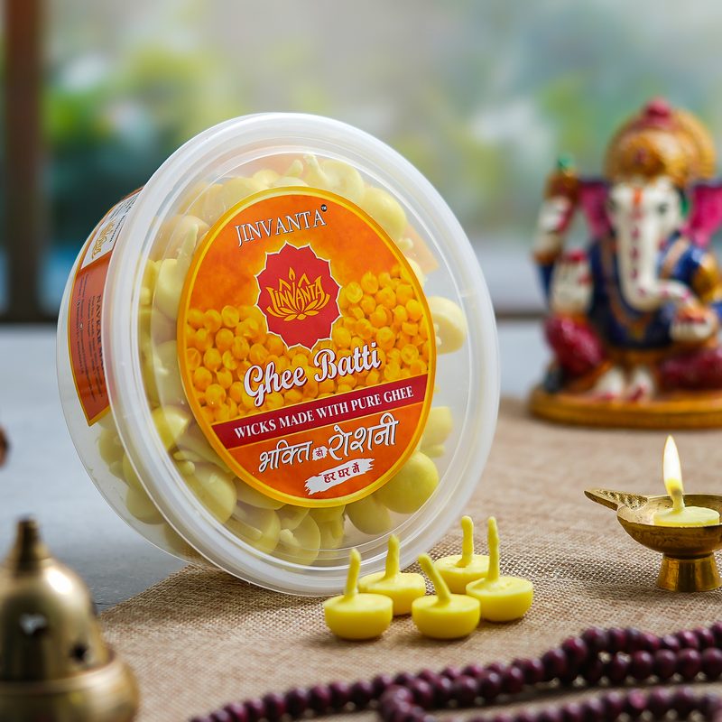 Jinvanta Pure  Ghee Batti tub with wax wicks, diya and Ganesha idol